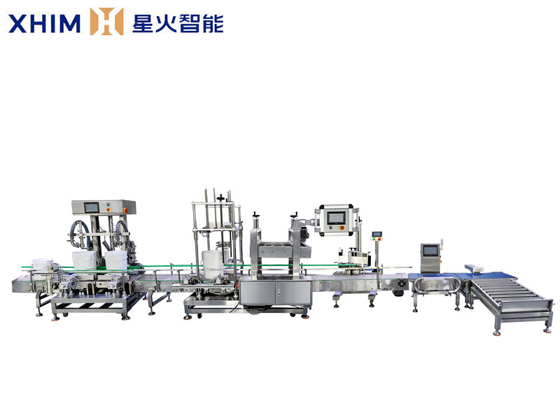 全自動(dòng)化工液體稱重灌裝機(jī)生產(chǎn)線-灌裝 上蓋 壓蓋 貼標(biāo)